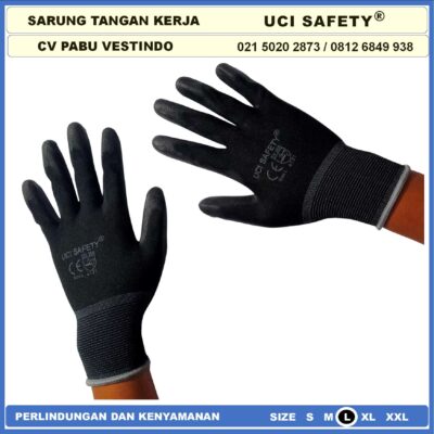 Sarung Tangan Telapak Tangan dilapisi karet Bahan Nylon Polyester Elektronik Assembly Static Multi Purpose Polyurethane Kerja Palmfit Safety Gloves Security Dilapisi Karet Industri Pabrik Uci Safety Motor Bengkel otomotif Bagunan - Gambar 4