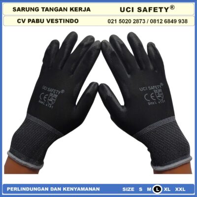 Safety Gloves Palm Fit Polyurethane Multitask Static Packing Telapak Tangan dilapisi karet Bagunan Montir Motor Hitam Black Dilapisi Karet Proyek Palmfit Karet - Gambar 8