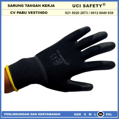 Sarung Tangan Bengkel Multi Purpose Karet PU Proyek Uci Safety Hitam Black Coating Karet Kerja Dilapisi Karet - Gambar 7