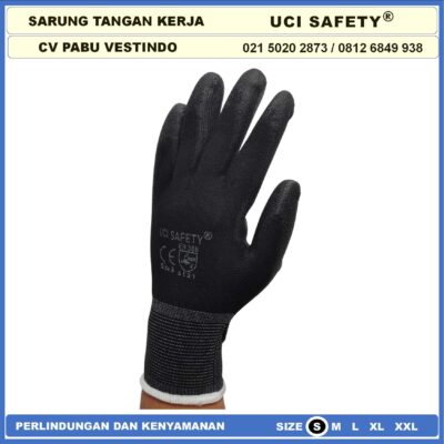 Sarung Tangan Telapak Tangan dilapisi karet Pengaman kerja Sarung Tangan Safety Kerja Bahan Nylon Packing, Kerja, Elektronik PU Static Statis Multi Purpose Polyester Multitask Sarung Tangan Polyurethane Uci Safety - Gambar 3