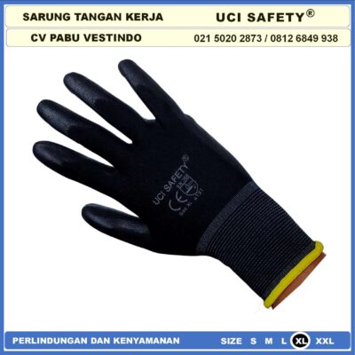 Sarung Tangan Size Ukuran S,M, L, XL Anti Slip Hitam Black Hand Gloves Palmfit Industri Pabrik Proyek Security Satpam Kerja Berkebun Telapak Tangan dilapisi karet Bahan Nylon Polyester Kerja Palm Fit Statis Proyek Bagunan Tukang - Gambar 6