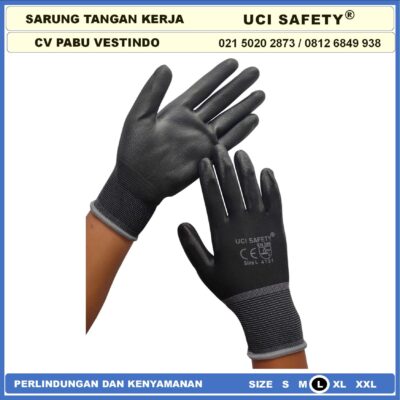 Sarung Tangan Uci Safety Hand Gloves Motor, Mekanik, Bengkel, Montir, otomotif Berkebun Proyek Bagunan Tukang Coating Karet Telapak Tangan dilapisi karet Pengaman kerja Sarung Tangan Safety Kerja Bahan Nylon Packing, Kerja, Elektronik PU Static - Gambar 4