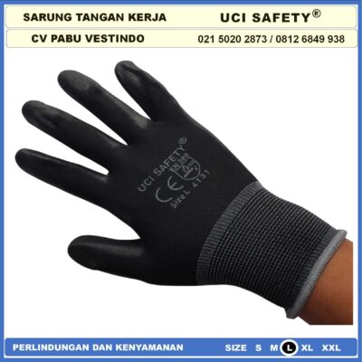 Safety Gloves Bahan Nylon Statis Polyester Sarung Tangan Sarung Tangan Safety Kerja Multi Purpose PU Karet Palmfit Dilapisi Karet Motor, Mekanik, Bengkel, Montir, otomotif Telapak Tangan dilapisi karet Pengaman kerja Uci Safety Kerja - Gambar 6