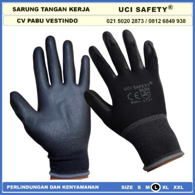 Safety Gloves Satpam Ukuran S,M, L, XL Palm Fit Polyurethane Multi Purpose PU Bahan Nylon Polyester Coating Karet Berkebun Bengkel Hand Gloves Industri Pabrik Dilapisi Karet Proyek - Gambar 4