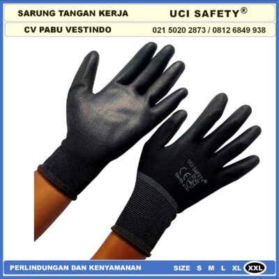 Safety Gloves Telapak Tangan dilapisi karet Packing, Kerja, Elektronik Static Multi Purpose Coating Karet PU Sarung Tangan Safety Kerja Multitask Karet Size Ukuran S,M, L, XL Hitam Black Berkebun Proyek Bagunan Tukang Anti Slip Sarung Tangan - Gambar 6