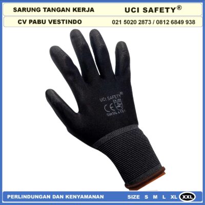 Safety Gloves Multi Purpose PU Packing Telapak Tangan dilapisi karet Bagunan Montir Motor Hitam Black Dilapisi Karet Proyek Palm Fit Polyurethane Multitask Static - Gambar 5