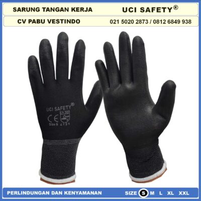 Safety Gloves Statis Elektronik Assembly Bahan Nylon Polyester Coating Karet Berkebun Bengkel Hand Gloves Industri Pabrik Satpam Ukuran S,M, L, XL Kerja Sarung Tangan Multi Purpose PU - Gambar 5