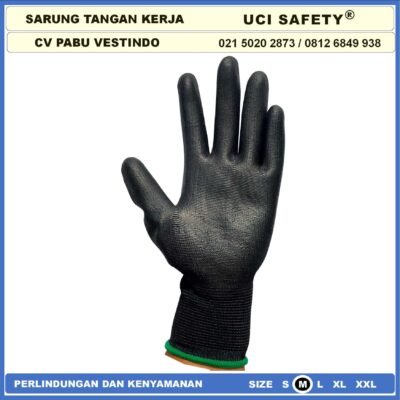 Safety Gloves Multitask Kerja Palmfit Industri Pabrik Polyester Palm Fit Polyurethane Dilapisi Karet Hitam Black Berkebun Bahan Nylon Statis Multi Purpose Pengaman kerja Anti Slip - Gambar 4