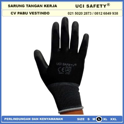 Palm fit Uci Safety hitam sarung tangan Karet Size L - Gambar 4