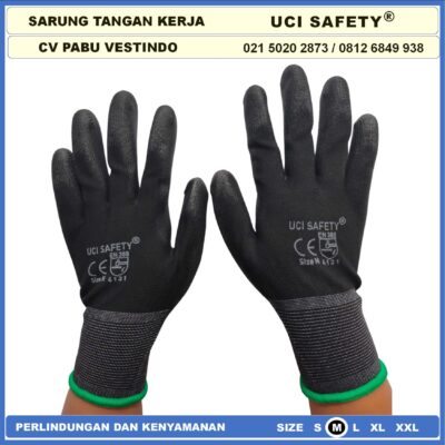 Safety Gloves Pengaman kerja Tukang Berkebun Bengkel Hand Gloves Industri Pabrik Satpam Ukuran S,M, L, XL Kerja Sarung Tangan Statis Elektronik Assembly Bahan Nylon Polyester Coating Karet - Gambar 4