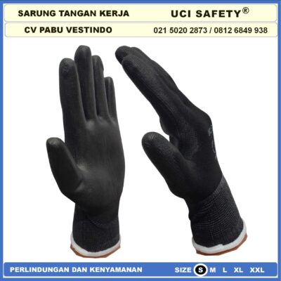 Palm fit Uci Safety hitam sarung tangan Karet Size L - Gambar 5