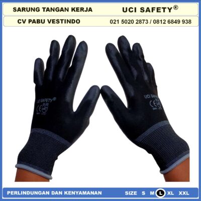 Uci Safety Karet Telapak Tangan dilapisi karet Bahan Nylon Polyester - Gambar 2