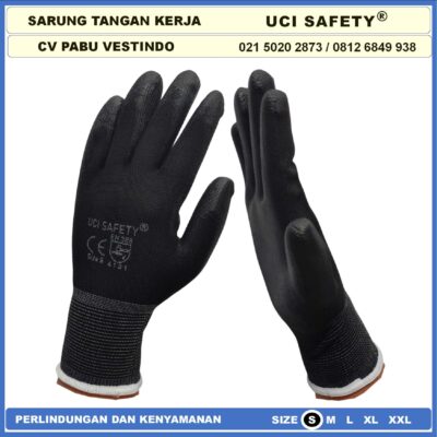 Safety Gloves Ukuran S,M, L, XL Kerja Polyurethane Multi Purpose PU Bahan Nylon Polyester Coating Karet Berkebun Bengkel Hand Gloves Industri Pabrik Satpam Proyek Palm Fit - Gambar 2