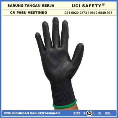 Sarung Tangan Statis Multitask Karet Palm Fit Ukuran S,M, L, XL Proyek Satpam Anti Slip Hitam Black Hand Gloves Mekanik Montir Berkebun Tukang Telapak Tangan dilapisi karet Bahan Nylon Polyester Elektronik Assembly - Gambar 6