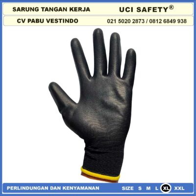 Safety Gloves Hitam Black Dilapisi Karet Security Palmfit Karet Multitask Static Packing Telapak Tangan dilapisi karet Bagunan Montir Motor Uci Safety Anti Slip - Gambar 7