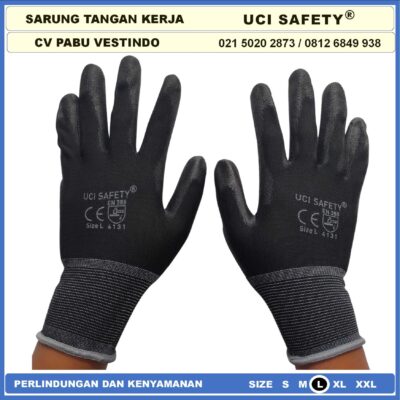 Safety Gloves Industri Pabrik Satpam Proyek Palm Fit Polyurethane Multi Purpose PU Bahan Nylon Polyester Coating Karet Berkebun Bengkel Hand Gloves Hitam Black Dilapisi Karet - Gambar 5