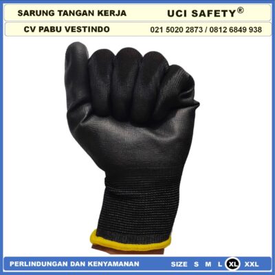 Safety Gloves Kerja Sarung Tangan Multi Purpose PU Bahan Nylon Polyester Coating Karet Berkebun Bengkel Hand Gloves Industri Pabrik Satpam Ukuran S,M, L, XL Palm Fit Polyurethane - Gambar 4