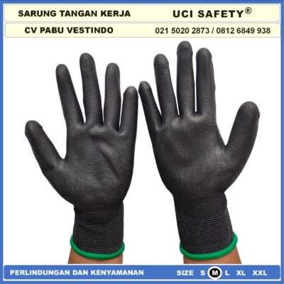 Safety Gloves Coating Karet Berkebun Montir Motor Hitam Black Dilapisi Karet Proyek Palm Fit Polyurethane Multi Purpose PU Bahan Nylon Polyester Telapak Tangan dilapisi karet Bagunan - Gambar 4