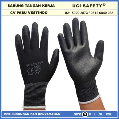 Safety Gloves Kerja Sarung Tangan Multi Purpose PU Bahan Nylon Polyester Coating Karet Berkebun Bengkel Hand Gloves Industri Pabrik Satpam Ukuran S,M, L, XL Palm Fit Polyurethane - Gambar 5