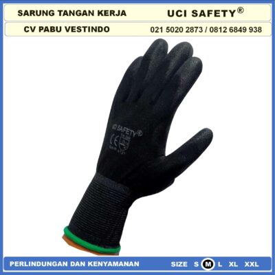 Safety Gloves PU Bahan Nylon Polyester Telapak Tangan dilapisi karet Bagunan Montir Motor Hitam Black Dilapisi Karet Proyek Palm Fit Polyurethane Multi Purpose Static Packing - Gambar 8