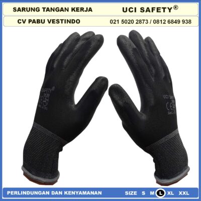 Sarung Tangan Static Anti Slip Hand Gloves Satpam Tukang Packing PU Ukuran S,M, L, XL Uci Safety Telapak Tangan dilapisi karet - Gambar 3