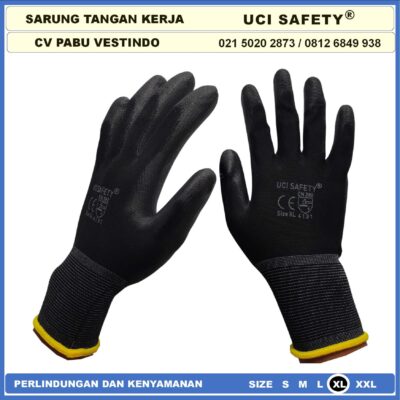 Safety Gloves Coating Karet Bahan Nylon PU Statis Proyek Bagunan Tukang Packing, Kerja, Elektronik Pengaman kerja Polyester Polyurethane Palmfit Industri Pabrik Motor, Mekanik, Bengkel, Montir, otomotif Berkebun Dilapisi Karet Multitask - Gambar 5