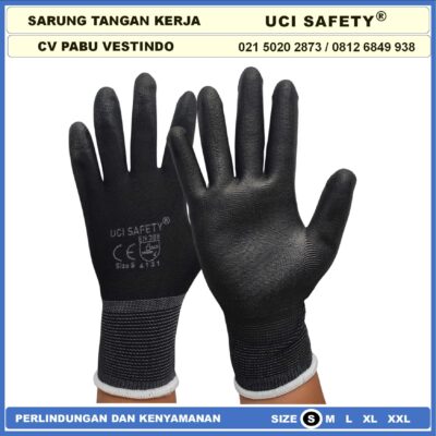 Sarung Tangan Uci Safety Bahan Nylon Polyester PU Statis Coating Karet - Gambar 3