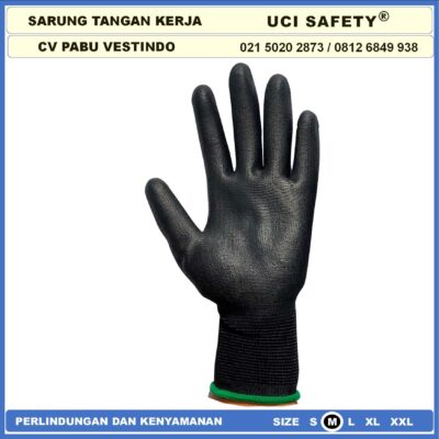 Safety Gloves Hand Gloves Industri Pabrik Dilapisi Karet Proyek Palm Fit Polyurethane Multi Purpose PU Bahan Nylon Polyester Coating Karet Berkebun Bengkel Motor Hitam Black - Gambar 4