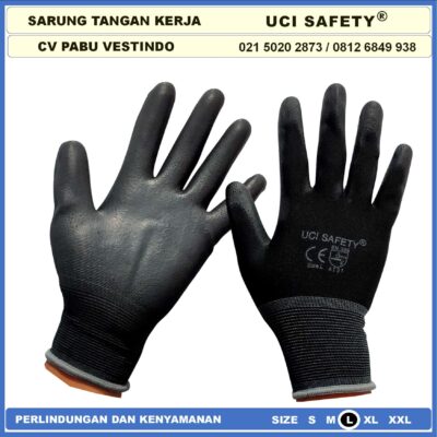 Safety Gloves Hitam Black Dilapisi Karet Security Palmfit Karet Multitask Static Packing Telapak Tangan dilapisi karet Bagunan Montir Motor Uci Safety Anti Slip - Gambar 4