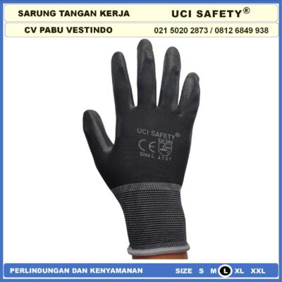 Safety Gloves Palm Fit Polyurethane Multitask Static Packing Telapak Tangan dilapisi karet Bagunan Montir Motor Hitam Black Dilapisi Karet Proyek Palmfit Karet - Gambar 4