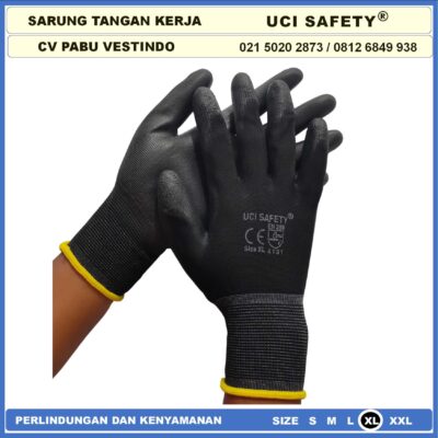 Safety Gloves Multi Purpose PU Packing Telapak Tangan dilapisi karet Bagunan Montir Motor Hitam Black Dilapisi Karet Proyek Palm Fit Polyurethane Multitask Static - Gambar 2