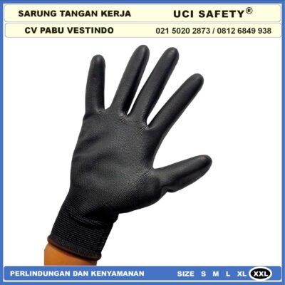 Sarung Tangan Static Anti Slip Hand Gloves Satpam Tukang Packing PU Ukuran S,M, L, XL Uci Safety Telapak Tangan dilapisi karet - Gambar 2