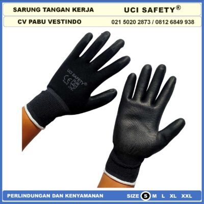 Sarung Tangan Statis Polyester Polyurethane Kerja Palmfit Safety Gloves Dilapisi Karet Industri Pabrik Uci Safety Motor, Mekanik, Bengkel, Montir, otomotif Proyek Bagunan Tukang Telapak Tangan dilapisi karet Sarung Tangan Safety Kerja - Gambar 4