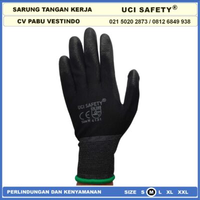 Safety Gloves Sarung Tangan Palm Fit Size Ukuran S,M, L, XL Proyek Security Satpam Kerja Multitask Palmfit Karet Anti Slip Uci Safety Proyek Bagunan Tukang Packing, Kerja, Elektronik Multi Purpose Polyester Sarung Tangan Safety Kerja Industri Pabrik - Gambar 5