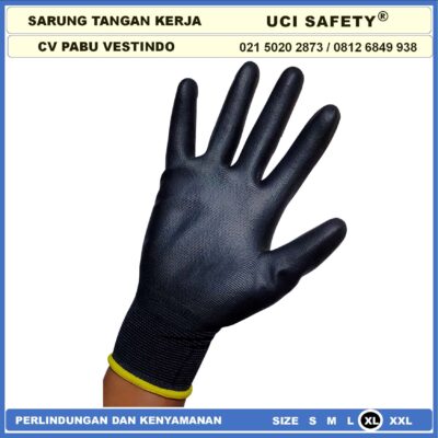 Sarung Tangan Static Multi Purpose Multitask Karet Palm Fit Size Ukuran S,M, L, XL Proyek Security Satpam Kerja Anti Slip Hitam Black Hand Gloves Berkebun Coating Karet Pengaman kerja Bahan Nylon Sarung Tangan Safety Kerja Uci Safety - Gambar 8