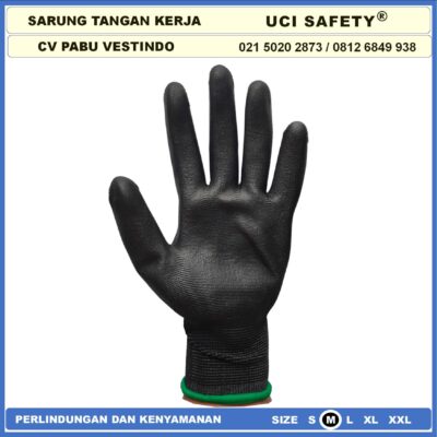 Safety Gloves Bahan Nylon Polyester Coating Karet Bagunan Montir Motor Hitam Black Dilapisi Karet Proyek Palm Fit Polyurethane Multi Purpose PU Packing Telapak Tangan dilapisi karet - Gambar 6