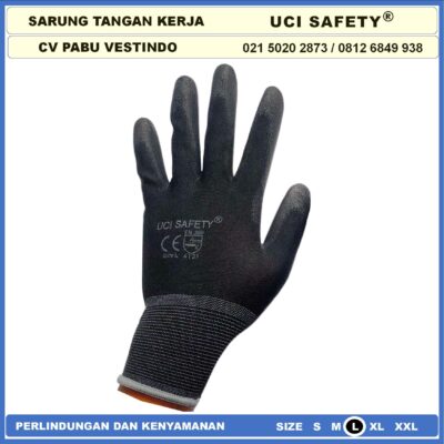 Safety Gloves Pengaman kerja Tukang Berkebun Bengkel Hand Gloves Industri Pabrik Satpam Ukuran S,M, L, XL Kerja Sarung Tangan Statis Elektronik Assembly Bahan Nylon Polyester Coating Karet - Gambar 6