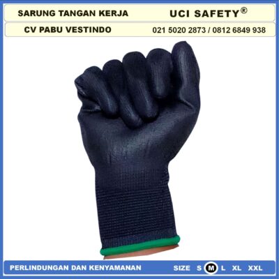 Safety Gloves Telapak Tangan dilapisi karet Packing, Kerja, Elektronik Static Multi Purpose Coating Karet PU Sarung Tangan Safety Kerja Multitask Karet Size Ukuran S,M, L, XL Hitam Black Berkebun Proyek Bagunan Tukang Anti Slip Sarung Tangan - Gambar 4