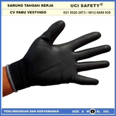 Safety Gloves Coating Karet Bahan Nylon PU Statis Proyek Bagunan Tukang Packing, Kerja, Elektronik Pengaman kerja Polyester Polyurethane Palmfit Industri Pabrik Motor, Mekanik, Bengkel, Montir, otomotif Berkebun Dilapisi Karet Multitask - Gambar 4