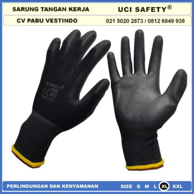 Safety Gloves Hand Gloves Industri Pabrik Dilapisi Karet Proyek Palm Fit Polyurethane Multi Purpose PU Bahan Nylon Polyester Coating Karet Berkebun Bengkel Motor Hitam Black - Gambar 2