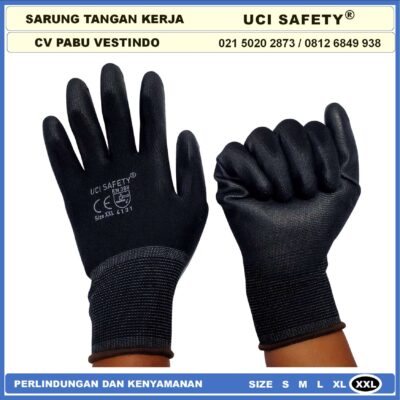 Safety Gloves Berkebun Bengkel Motor Hitam Black Dilapisi Karet Proyek Palm Fit Polyurethane Multi Purpose PU Bahan Nylon Polyester Coating Karet Bagunan Montir - Gambar 8