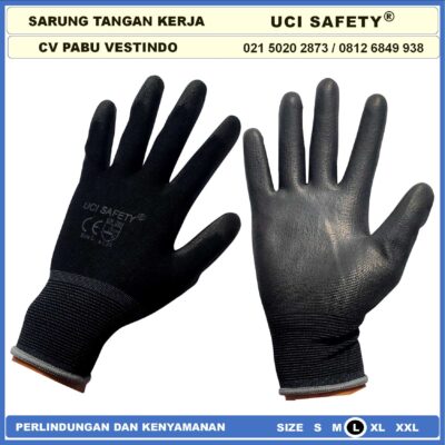 Safety Gloves Satpam Ukuran S,M, L, XL Palm Fit Polyurethane Multi Purpose PU Bahan Nylon Polyester Coating Karet Berkebun Bengkel Hand Gloves Industri Pabrik Dilapisi Karet Proyek - Gambar 8