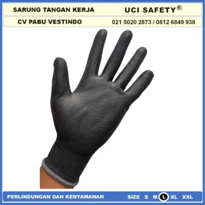 Safety Gloves Hand Gloves Industri Pabrik Dilapisi Karet Proyek Palm Fit Polyurethane Multi Purpose PU Bahan Nylon Polyester Coating Karet Berkebun Bengkel Motor Hitam Black - Gambar 8