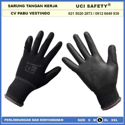 Safety Gloves Telapak Tangan dilapisi karet Packing, Kerja, Elektronik Static Multi Purpose Coating Karet PU Sarung Tangan Safety Kerja Multitask Karet Size Ukuran S,M, L, XL Hitam Black Berkebun Proyek Bagunan Tukang Anti Slip Sarung Tangan - Gambar 2