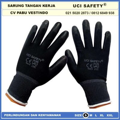 Sarung Tangan Tukang Hand Gloves Proyek Kerja Uci Safety Hitam Black - Gambar 2