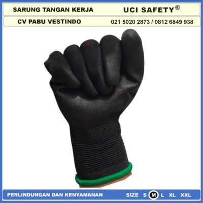 Sarung Tangan Statis Multitask Karet Palm Fit Ukuran S,M, L, XL Proyek Satpam Anti Slip Hitam Black Hand Gloves Mekanik Montir Berkebun Tukang Telapak Tangan dilapisi karet Bahan Nylon Polyester Elektronik Assembly - Gambar 7