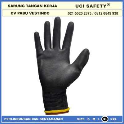 Safety Gloves Multi Purpose PU Packing Telapak Tangan dilapisi karet Bagunan Montir Motor Hitam Black Dilapisi Karet Proyek Palm Fit Polyurethane Multitask Static - Gambar 4