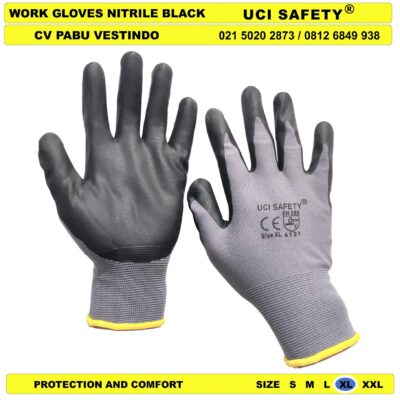 Sarung Tangan Pertambangan Nitril safety Gloves Hitam-Grey - Gambar 2