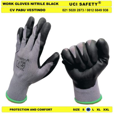 Uci Safety Sarung Tangan Hitam-Grey k3 Hse Hand Glove - Gambar 4